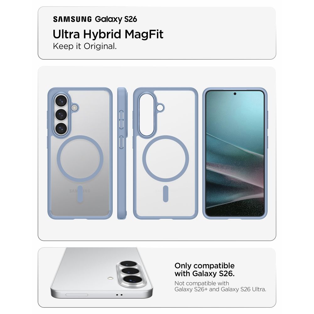 Spigen Ultra Hybrid Mag MagSafe Dėklas, skirtas Samsung Galaxy S26 - skaidri mėlyna