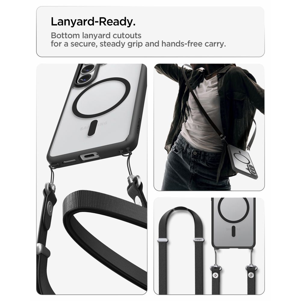 Spigen Ultra Hybrid Mag MagSafe dėklas, skirtas Samsung Galaxy S26 – skaidrus juodas