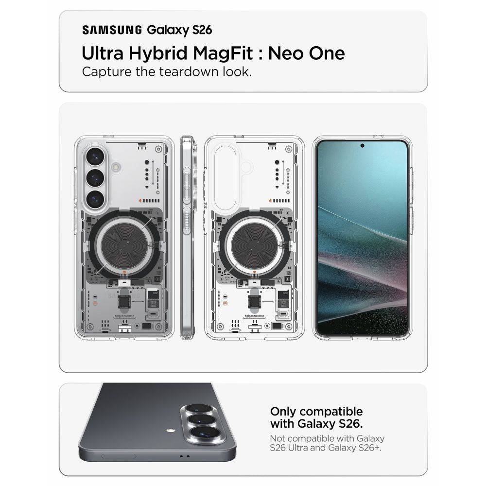 Spigen Ultra Hybrid Mag MagSafe Dėklas, skirtas Samsung Galaxy S26 Neo One – skaidrus