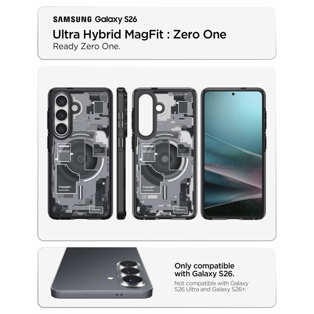 Spigen Ultra Hybrid Mag MagSafe Dėklas, skirtas Samsung Galaxy S26 Zero One – skaidrus juodas