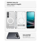 Spigen Ultra Hybrid S Mag MagSafe Dėklas, skirtas Samsung Galaxy S26 – skaidrus ir baltas