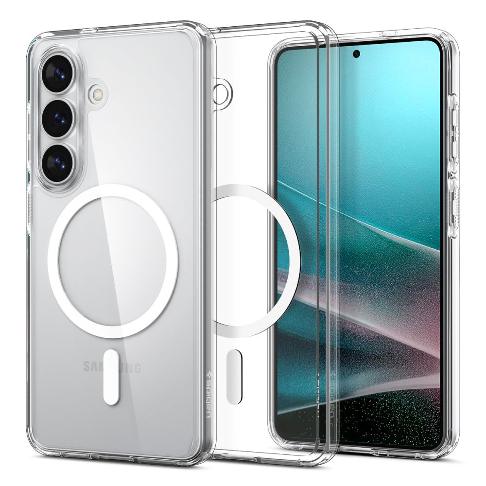 Spigen Ultra Hybrid Mag MagSafe Dėklas, skirtas Samsung Galaxy S26+ – skaidrus ir baltas