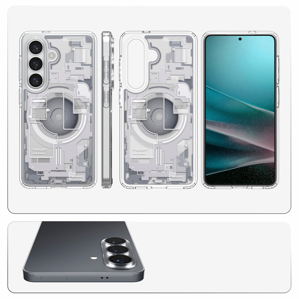 Spigen Ultra Hybrid Mag MagSafe Dėklas, skirtas Samsung Galaxy S26+ Zero One – skaidrus ir baltas
