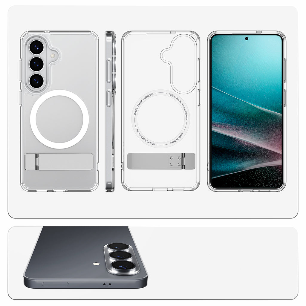 Spigen Ultra Hybrid S Mag MagSafe Dėklas, skirtas Samsung Galaxy S26+ – skaidrus ir baltas