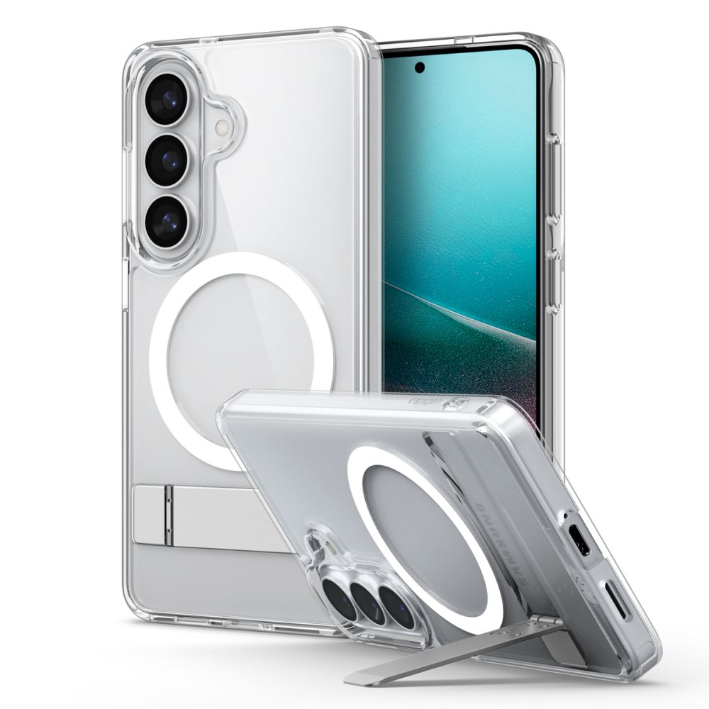 Spigen Ultra Hybrid S Mag MagSafe Dėklas, skirtas Samsung Galaxy S26+ – skaidrus ir baltas