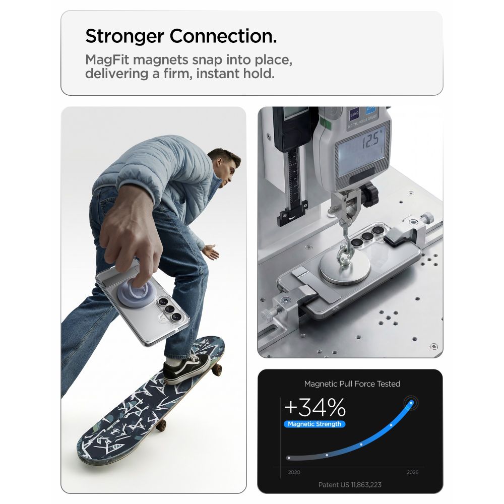 Spigen Ultra Hybrid S Mag MagSafe Dėklas, skirtas Samsung Galaxy S26+ – skaidrus ir baltas
