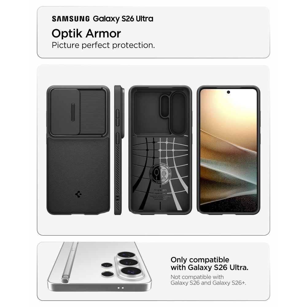 Spigen Optik Armor Dėklas, skirtas Samsung Galaxy S26 Ultra - juodas