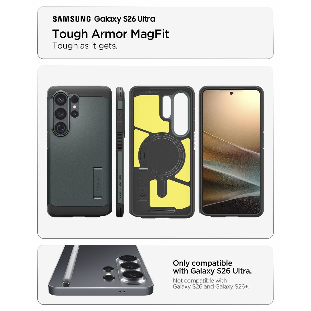 Spigen Tough Armor Mag MagSafe Dėklas, skirtas Samsung Galaxy S26 Ultra - žalias