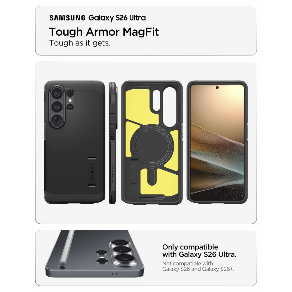 Spigen Tough Armor Mag MagSafe Dėklas, skirtas Samsung Galaxy S26 Ultra - juodas