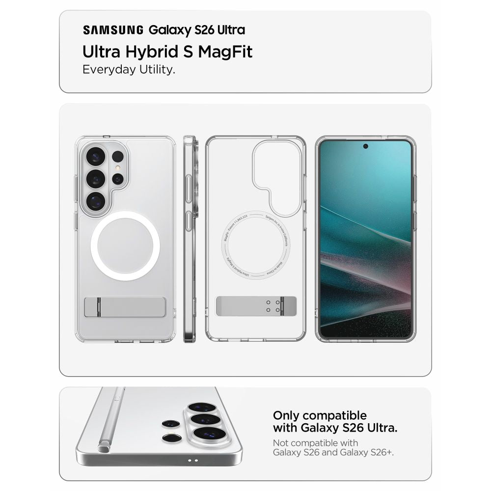 Spigen Ultra Hybrid S Mag MagSafe Dėklas, skirtas Samsung Galaxy S26 Ultra - Clear and White