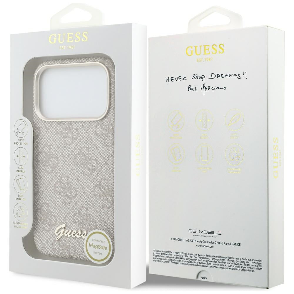 Guess 4G Script MagSafe dėklas iPhone 17 Pro Max - Rožinis -- iPhone 17 Pro Max