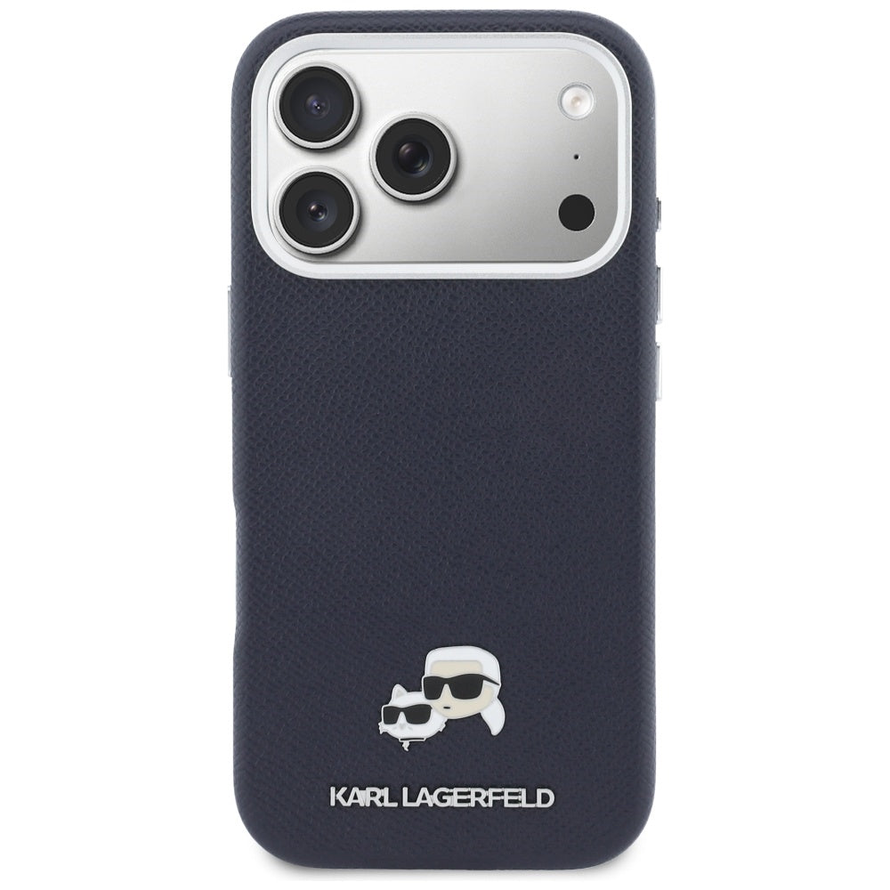 Karl Lagerfeld Karl & Choupette Head Pins Saffiano MagSafe dėklas iPhone 17 Pro Max - mėlynas -- iPhone 17 Pro Max