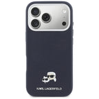 Karl Lagerfeld Karl & Choupette Head Pins Saffiano MagSafe dėklas iPhone 17 Pro Max - mėlynas -- iPhone 17 Pro Max