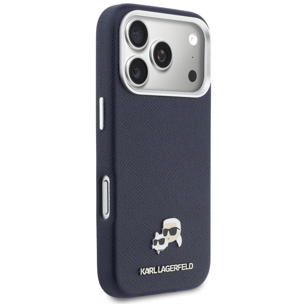 Karl Lagerfeld Karl & Choupette Head Pins Saffiano MagSafe dėklas iPhone 17 Pro Max - mėlynas -- iPhone 17 Pro Max