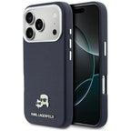Karl Lagerfeld Karl & Choupette Head Pins Saffiano MagSafe dėklas iPhone 17 Pro - mėlynas -- iPhone 17 Pro