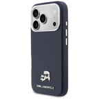 Karl Lagerfeld Karl & Choupette Head Pins Saffiano MagSafe dėklas iPhone 17 Pro - mėlynas -- iPhone 17 Pro