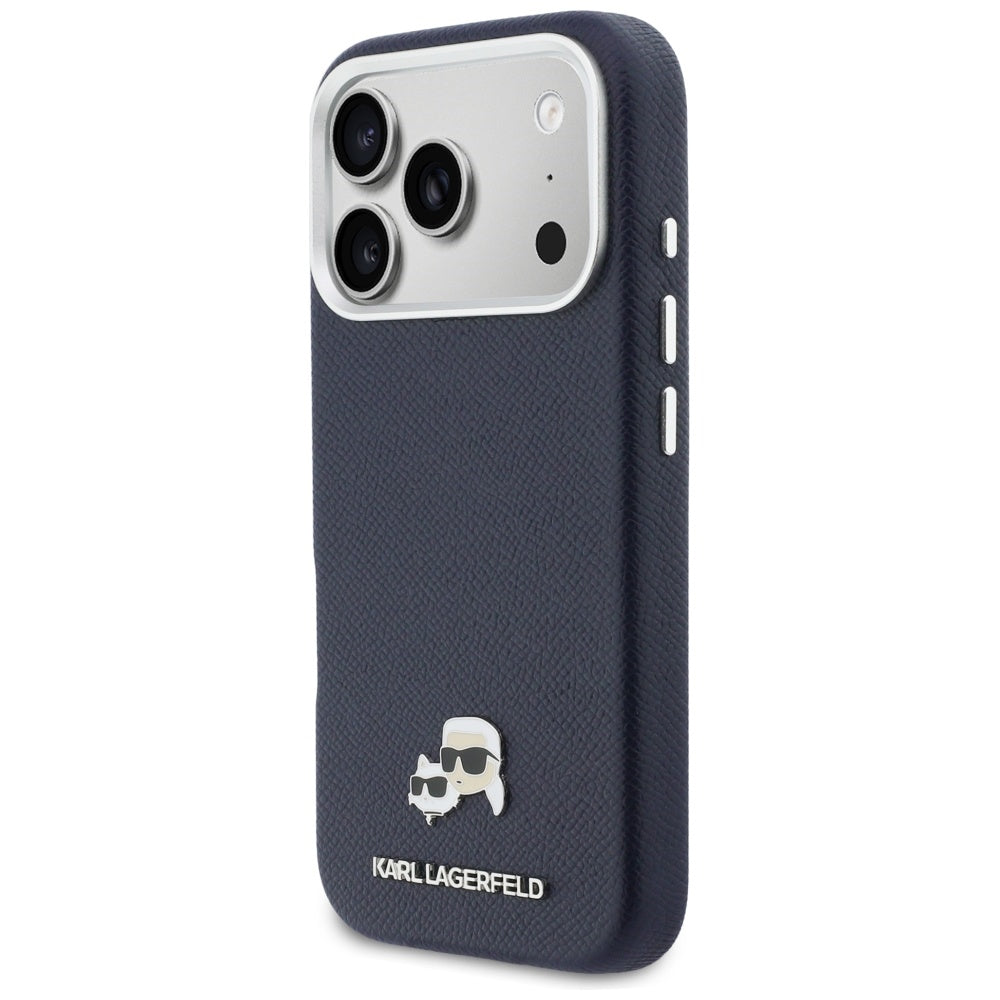 Karl Lagerfeld Karl & Choupette Head Pins Saffiano MagSafe dėklas iPhone 17 Pro - mėlynas -- iPhone 17 Pro