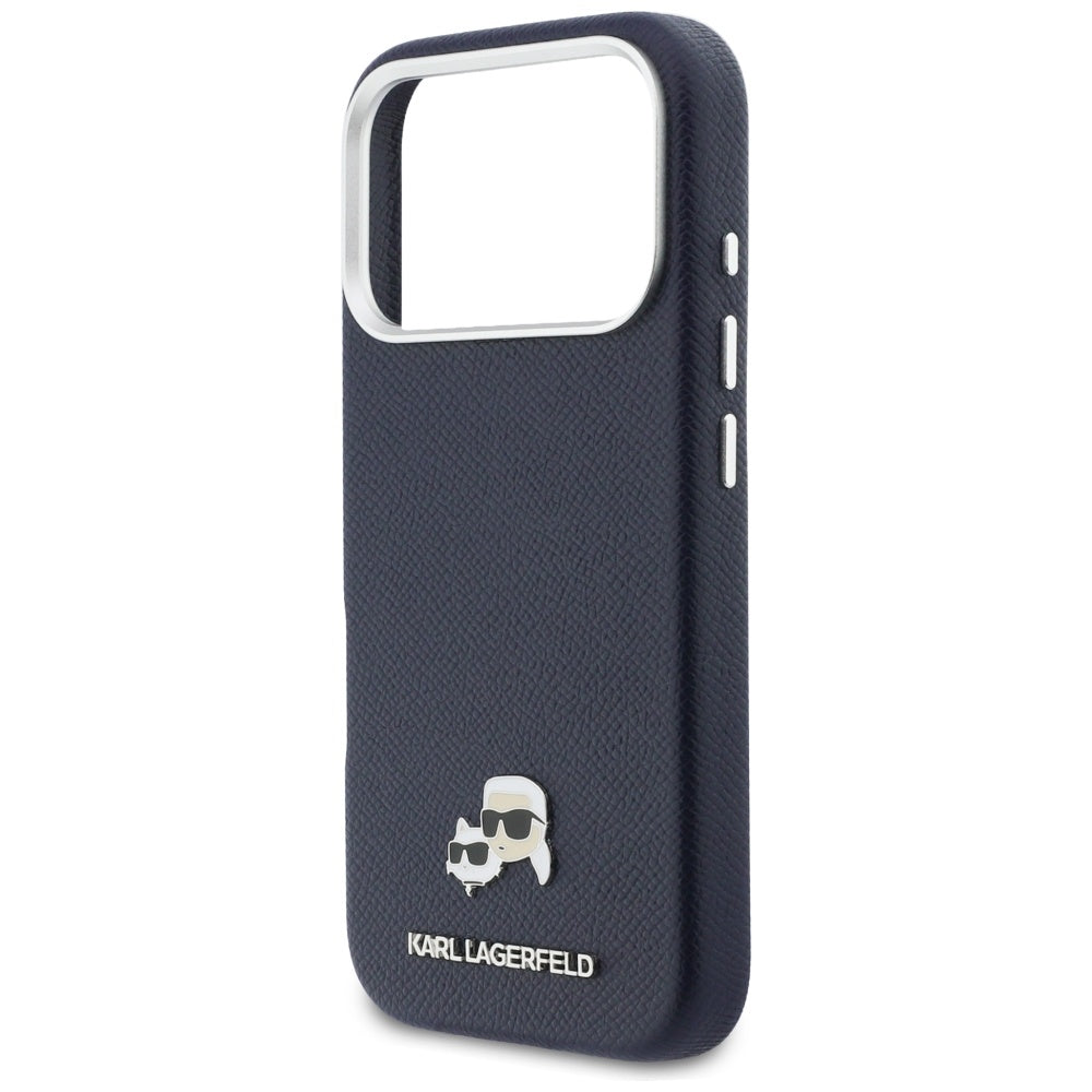 Karl Lagerfeld Karl & Choupette Head Pins Saffiano MagSafe dėklas iPhone 17 Pro - mėlynas -- iPhone 17 Pro