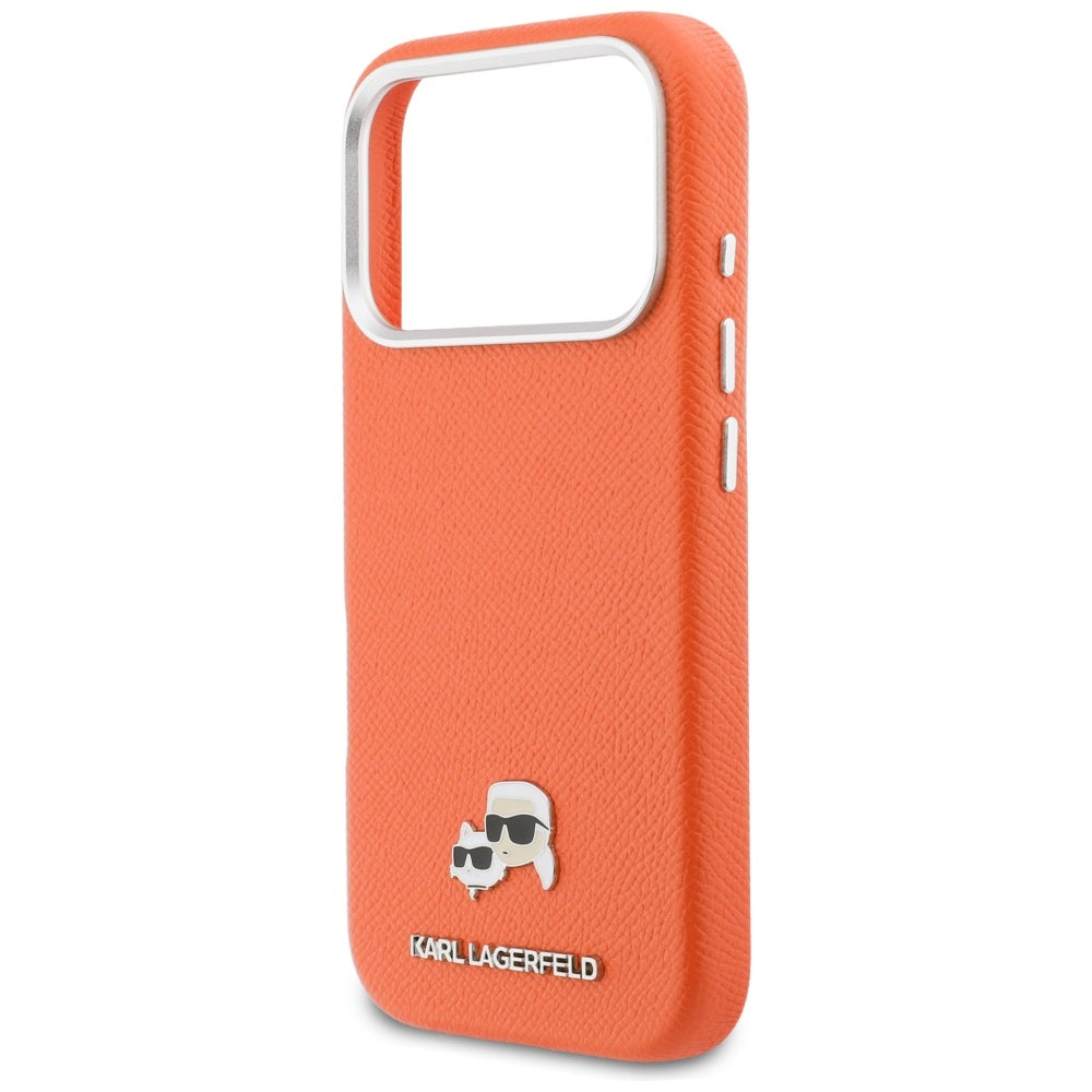 Karl Lagerfeld Karl & Choupette Head Pins Saffiano MagSafe dėklas iPhone 17 Pro - oranžinis -- iPhone 17 Pro
