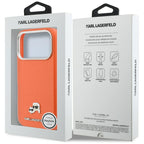 Karl Lagerfeld Karl & Choupette Head Pins Saffiano MagSafe dėklas iPhone 17 Pro - oranžinis -- iPhone 17 Pro