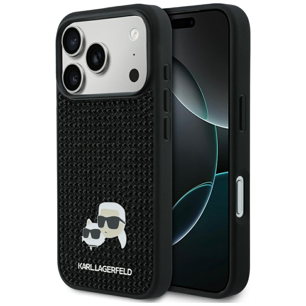 Karl Lagerfeld kalnų krištolas Karl&amp;Choupette Pin Dėklas, skirtas iPhone 17 Pro - Black