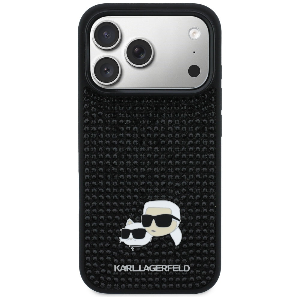 Karl Lagerfeld kalnų krištolas Karl&amp;Choupette Pin Dėklas, skirtas iPhone 17 Pro - Black