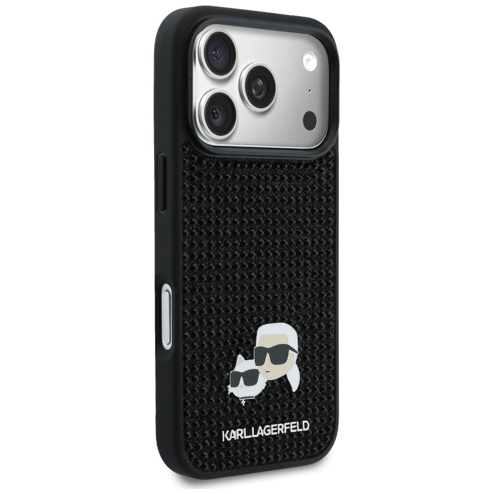 Karl Lagerfeld kalnų krištolas Karl&amp;Choupette Pin Dėklas, skirtas iPhone 17 Pro - Black