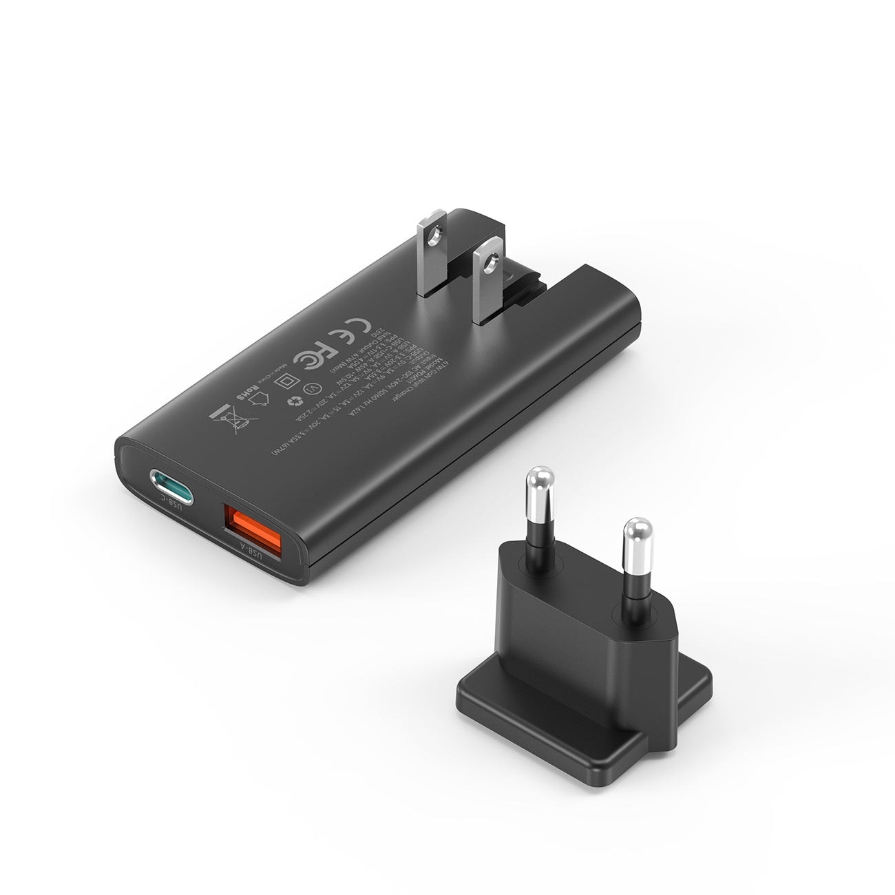 Choetech PD6011 65W GaN USB-C + USB-A Sieninis įkroviklis - juodas Pirmasis paveikslėlis