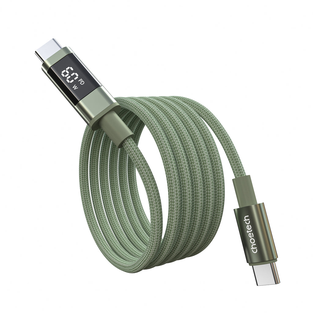 Choetech XCC-1068 __TK1__ 60__TK2__ USB-C - USB-C Kabelis su ekranu 1.2 m - žalias