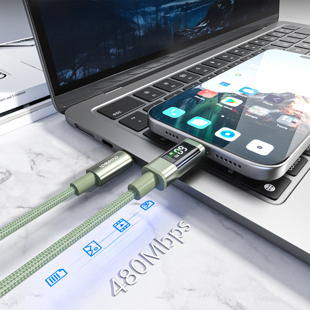 Choetech XCC-1068 __TK1__ 60__TK2__ USB-C - USB-C Kabelis su ekranu 1.2 m - žalias