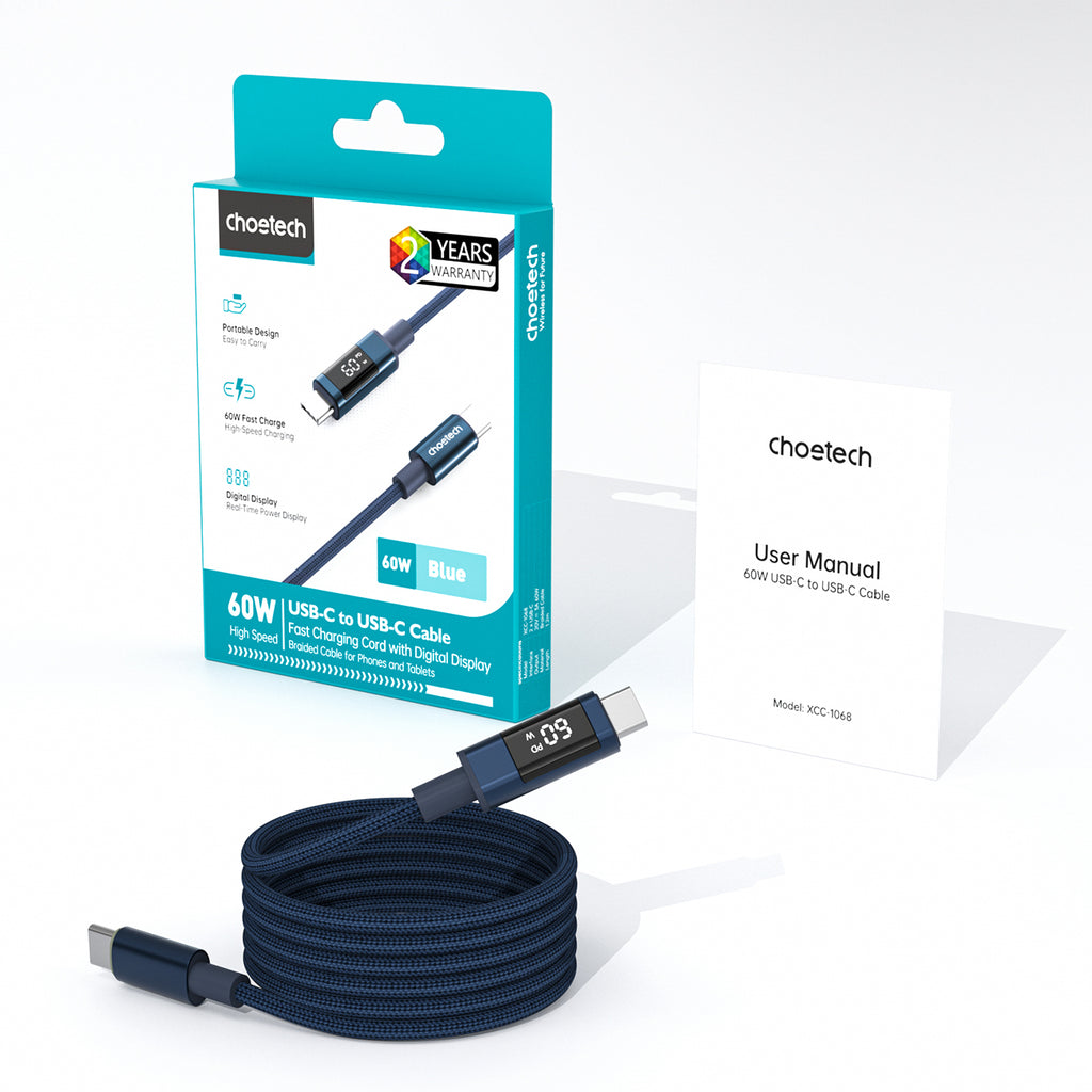Choetech XCC-1068 __TK1__ 60__TK2__ USB-C - USB-C Kabelis su ekranu 1.2 m - Mėlynas