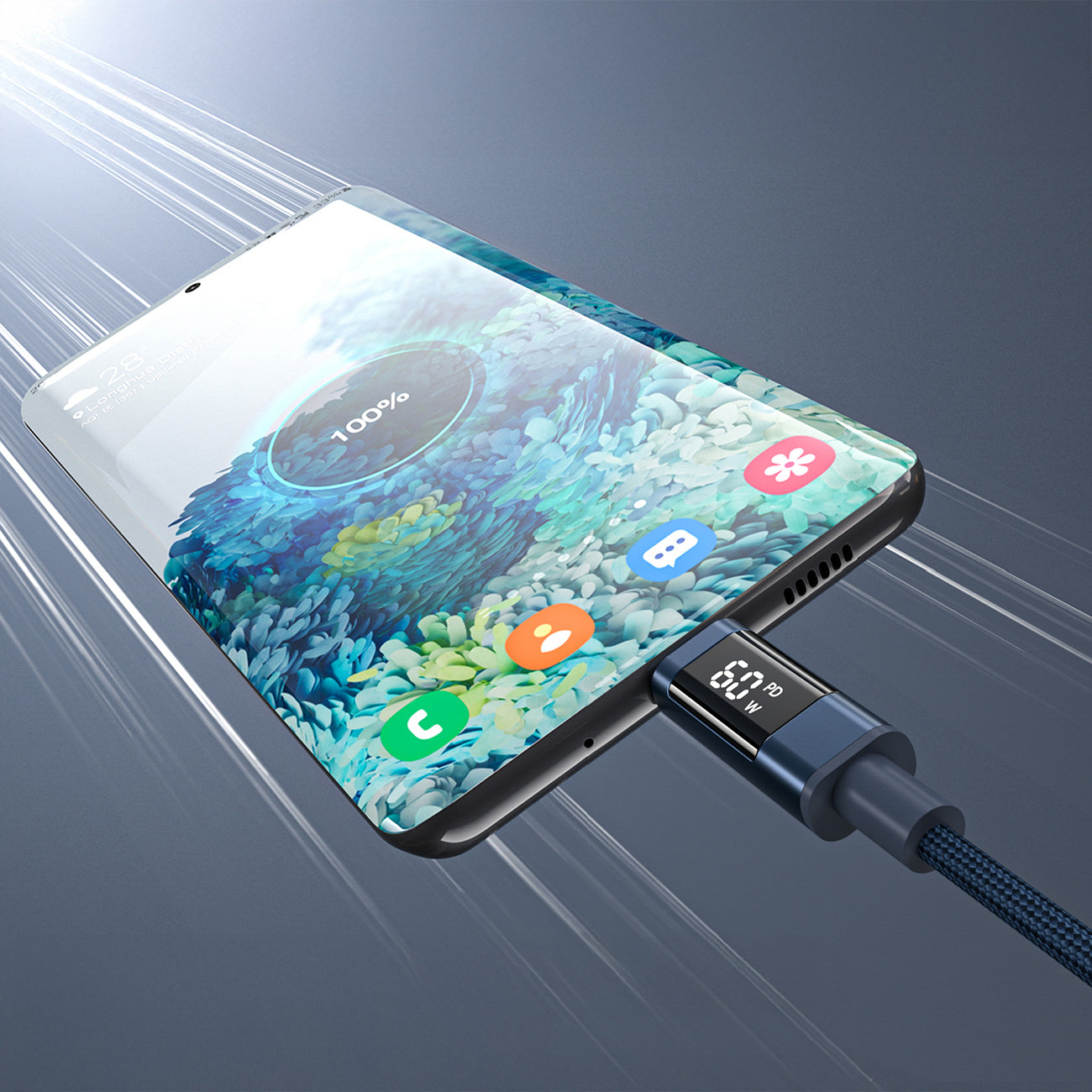 Choetech XCC-1068 __TK1__ 60__TK2__ USB-C - USB-C Kabelis su ekranu 1.2 m - Mėlynas