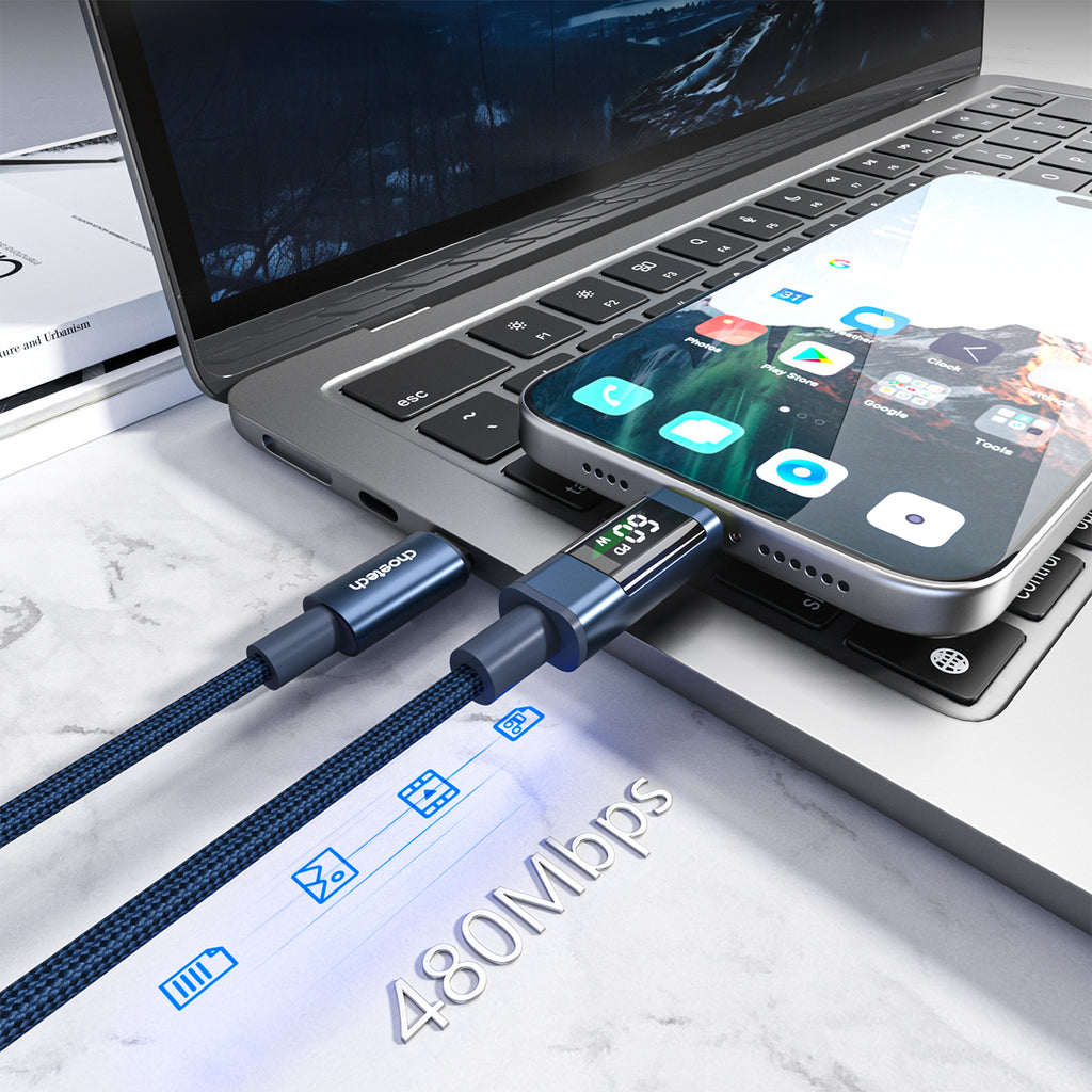 Choetech XCC-1068 __TK1__ 60__TK2__ USB-C - USB-C Kabelis su ekranu 1.2 m - Mėlynas