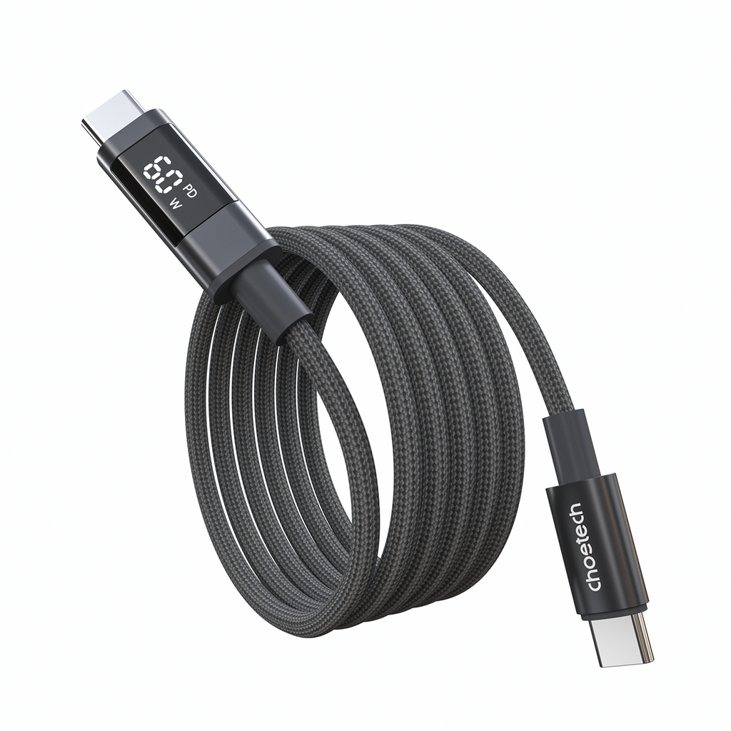 Choetech XCC-1068 __TK1__ 60__TK2__ USB-C - USB-C Kabelis su ekranu 1.2 m - juodas