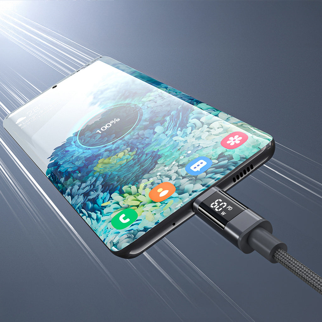 Choetech XCC-1068 __TK1__ 60__TK2__ USB-C - USB-C Kabelis su ekranu 1.2 m - juodas
