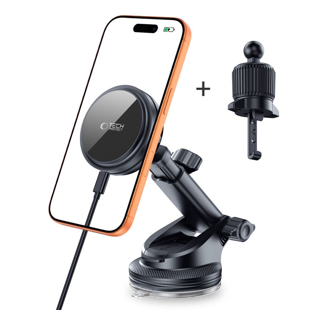 Tech-Protect V9 MagSafe 25W Qi 2.2 automobilinis įkroviklis - juodas -- Cell phone chargers