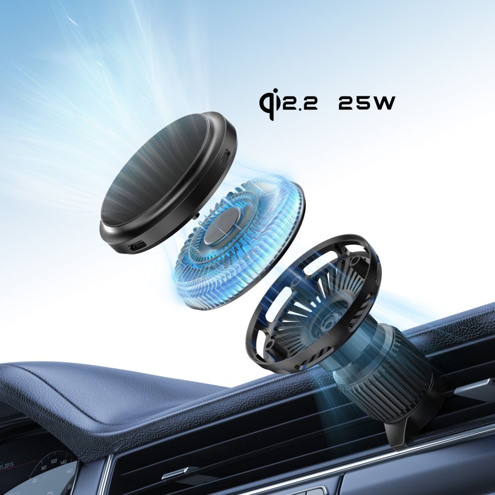 Tech-Protect V9 MagSafe 25W Qi 2.2 automobilinis įkroviklis - juodas -- Cell phone chargers