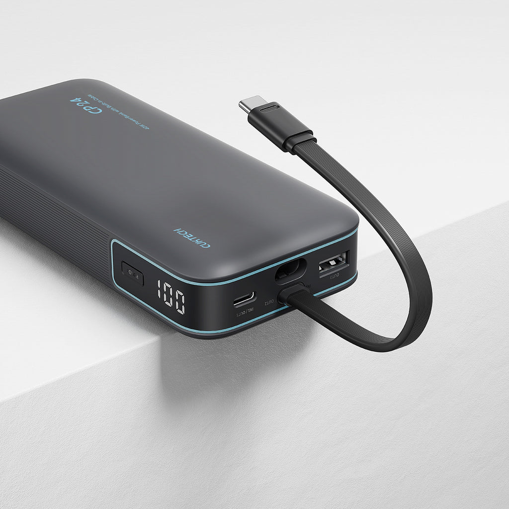 Cuktech LPB200N 40W 20000mAh Powerbank su Integruotu Kabeliu - Pilkas -- Powerbanks