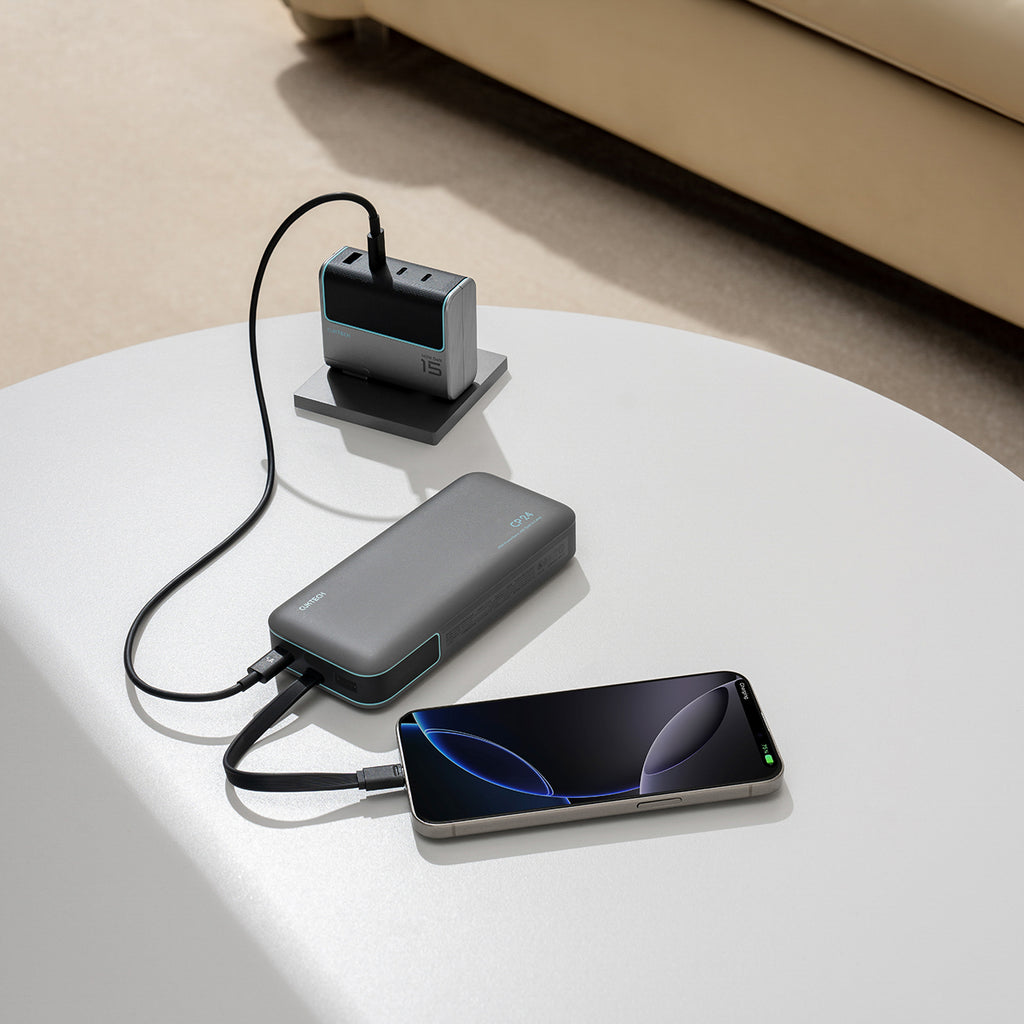 Cuktech LPB200N 40W 20000mAh Powerbank su Integruotu Kabeliu - Pilkas -- Powerbanks