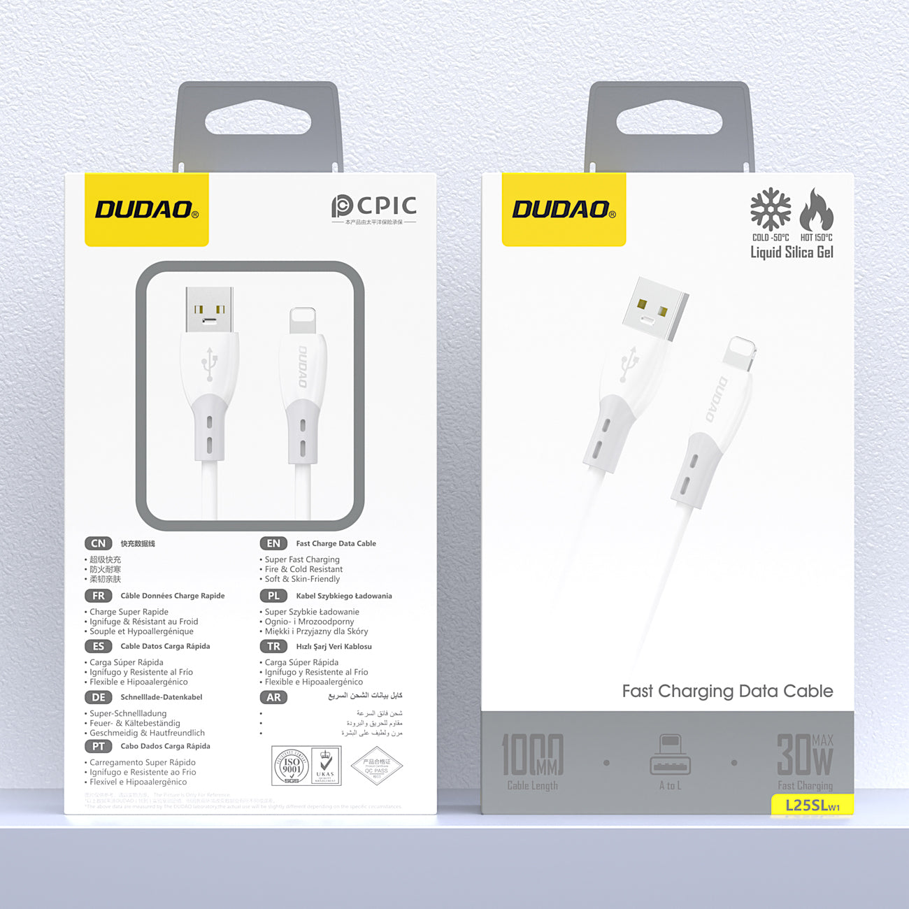 Dudao Laidas L25SL USB-A - Lightning 30W 1m su minkštu silikoniniu pynimu - baltas