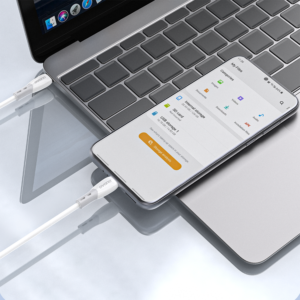 Dudao Laidas L25SC USB-C - USB-C 60W 1m su minkštu silikoniniu pynimu - baltas