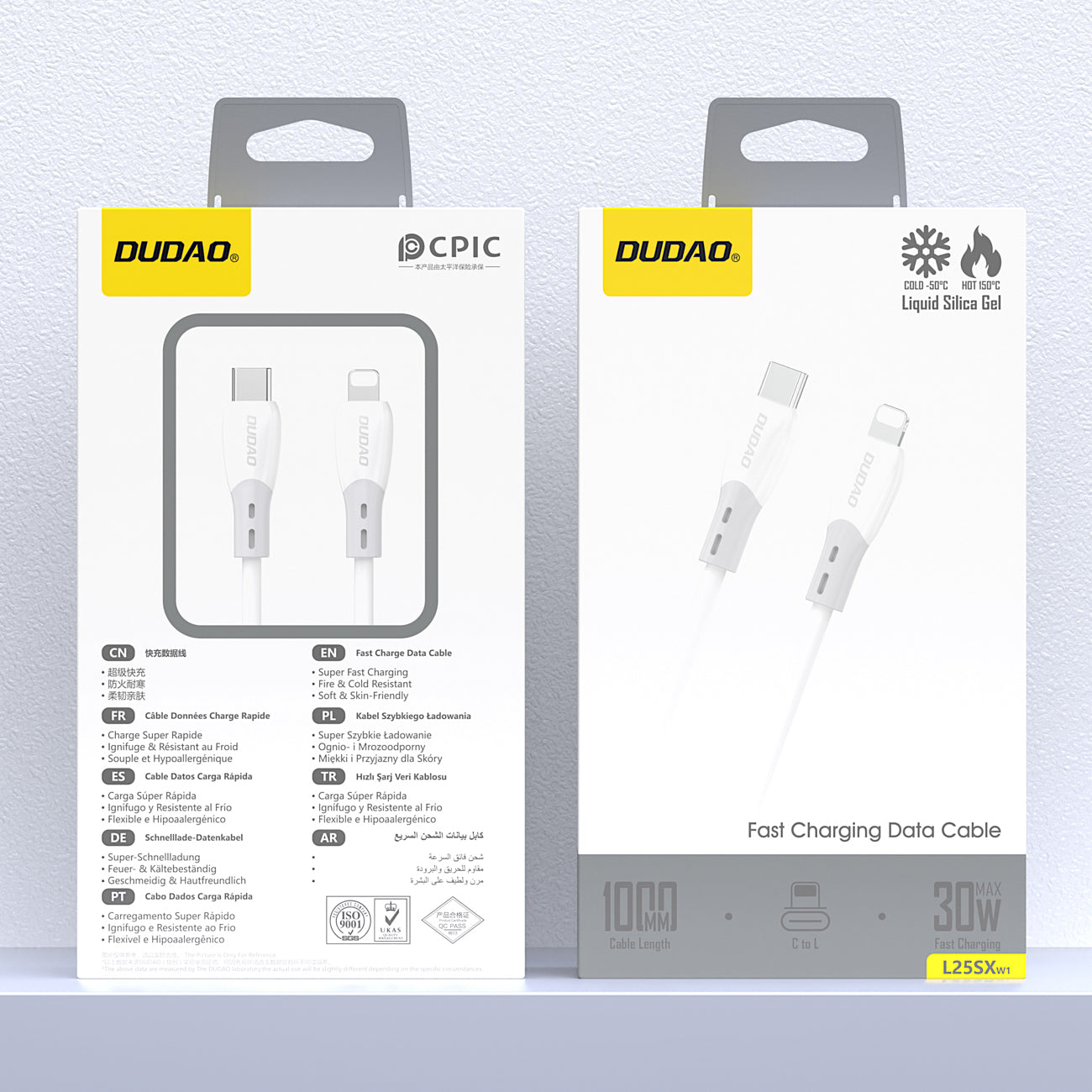 Dudao Laidas L25SX USB-C - Lightning 30W 1m su minkštu silikoniniu pynimu - baltas