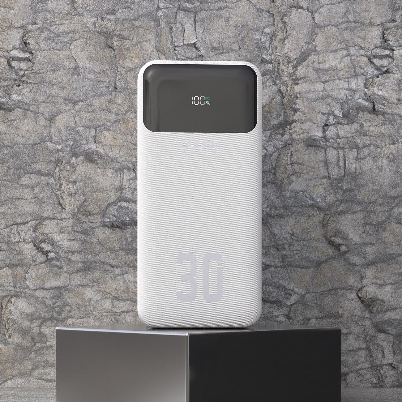 Dudao K15Max išorinė baterija 30000mAh PD 22.5W su USB-C ir Lightning laidais - balta