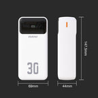 Dudao K15Max išorinė baterija 30000mAh PD 22.5W su USB-C ir Lightning laidais - balta