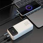 Dudao K15Max išorinė baterija 30000mAh PD 22.5W su USB-C ir Lightning laidais - balta