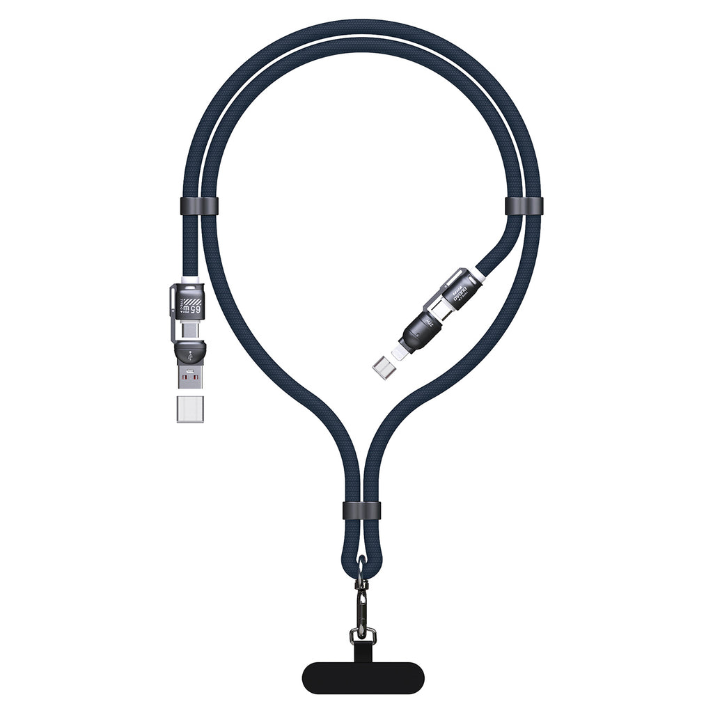 Dudao L20Max 65W 4-in-1 laidas su dirželiu USB-C į USB-C su Lightning ir USB-A adapteriais - Mėlynas -- Cell phone cables