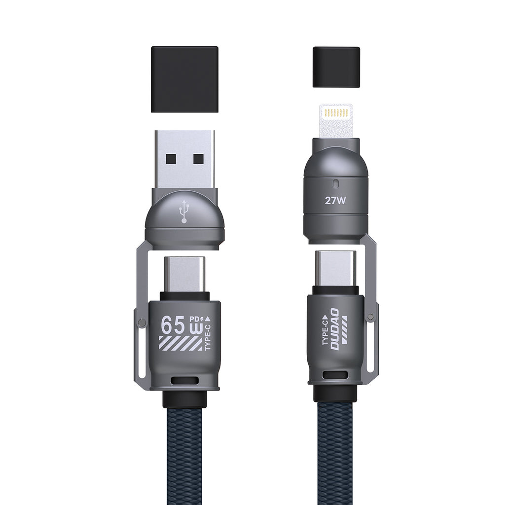 Dudao L20Max 65W 4-in-1 laidas su dirželiu USB-C į USB-C su Lightning ir USB-A adapteriais - Mėlynas -- Cell phone cables