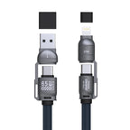 Dudao L20Max 65W 4-in-1 laidas su dirželiu USB-C į USB-C su Lightning ir USB-A adapteriais - Mėlynas -- Cell phone cables