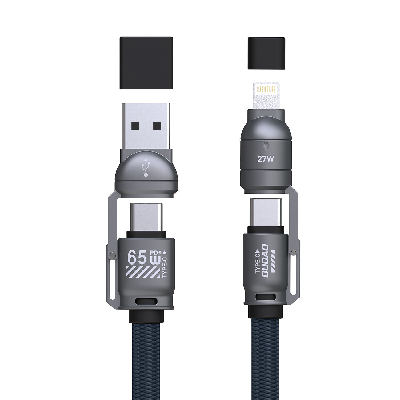 Dudao L20Max 65W 4-in-1 laidas su dirželiu USB-C į USB-C su Lightning ir USB-A adapteriais - Mėlynas -- Cell phone cables