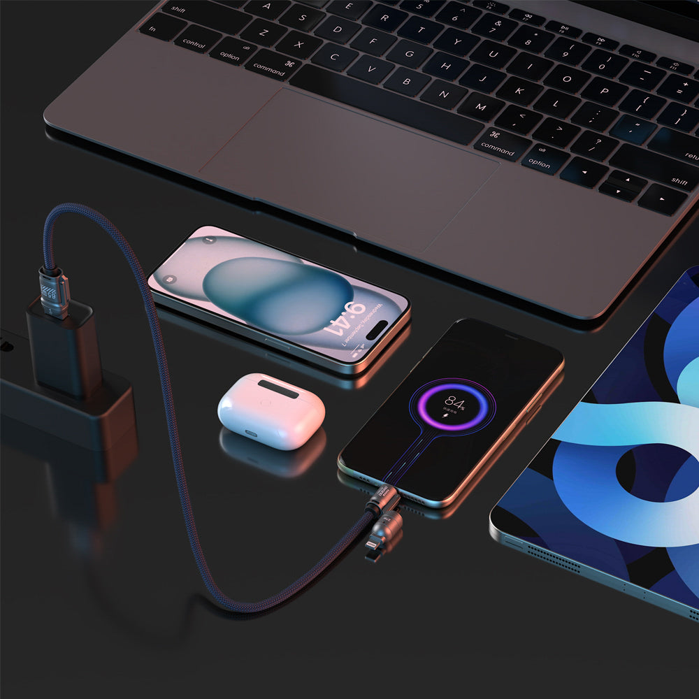 Dudao L20Max 65W 4-in-1 laidas su dirželiu USB-C į USB-C su Lightning ir USB-A adapteriais - Mėlynas -- Cell phone cables